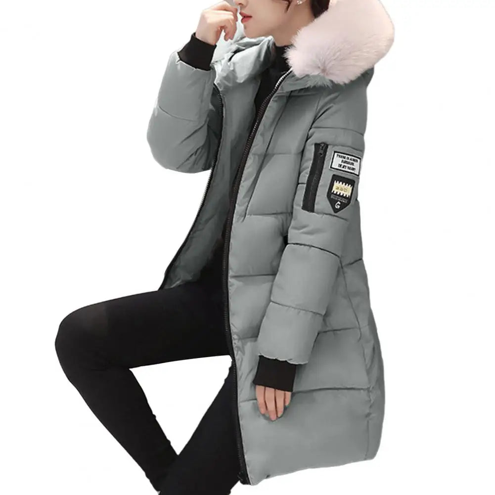 Womens Winter Parka Long Coat Hooded Down Cotton Jacket with Fur Collar Warm Fashion Outerwear