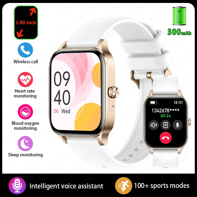 1.85 Inch HD Smart Watch for Men and Women Bluetooth Calling Fitness Tracker Health Monitor Custom Watch Face Smartwatch for Android and iOS
