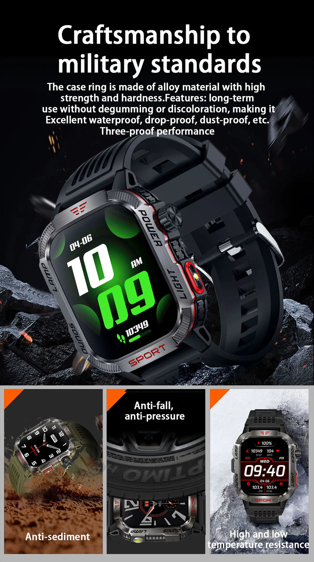 Military Outdoor Smart Watch for Men 600 mAh Battery Bluetooth Calling Fitness Tracker Blood Oxygen Monitor Waterproof Smartwatch for Android and iOS