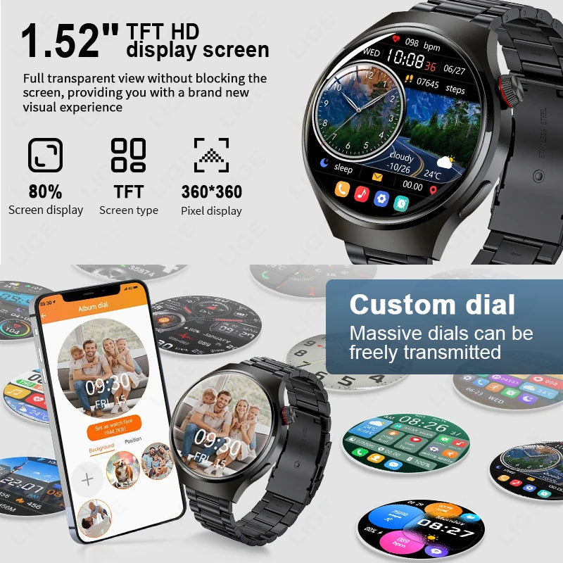 1.52 Inch Display Smart Watch for Men Bluetooth Calling Fitness and Health Tracker Waterproof Sport Smartwatch for Android and iOS Phones