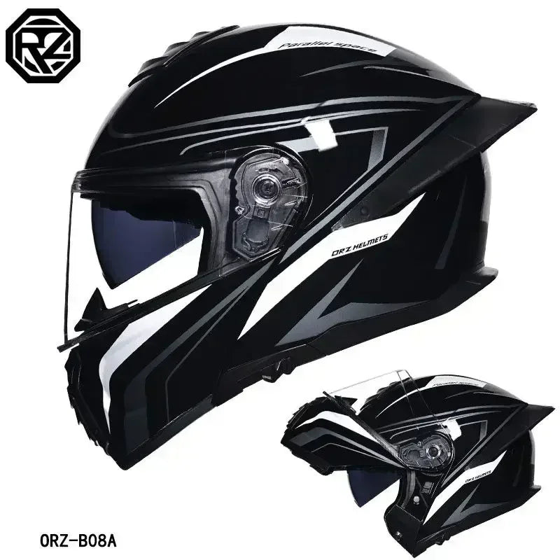 Bad Boy Flip Up Motorcycle Helmet Face Dual Visor Double Mirror Racing Helmet with Night Vision Lens for All Season Riding