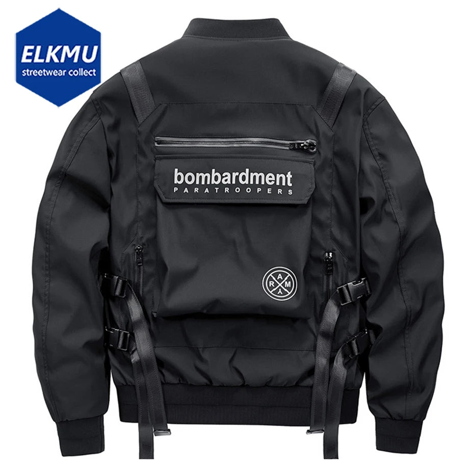 Techwear Cargo Bomber Jacket for Men Streetwear Hip Hop Punk Style Black MA1 Military Jacket