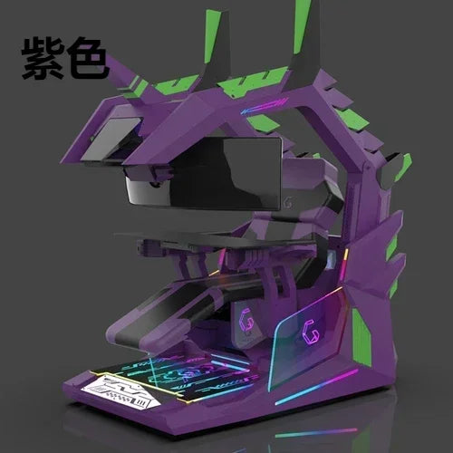 CyberTribe Gaming Desk Space Capsule Computer Desk Adjustable Height E Sports Workstation with Cushioned Seat