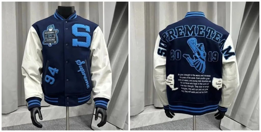 Varsity Jacket for Men PU Leather Sleeves Embroidered Baseball Jacket Streetwear College Style Outerwear