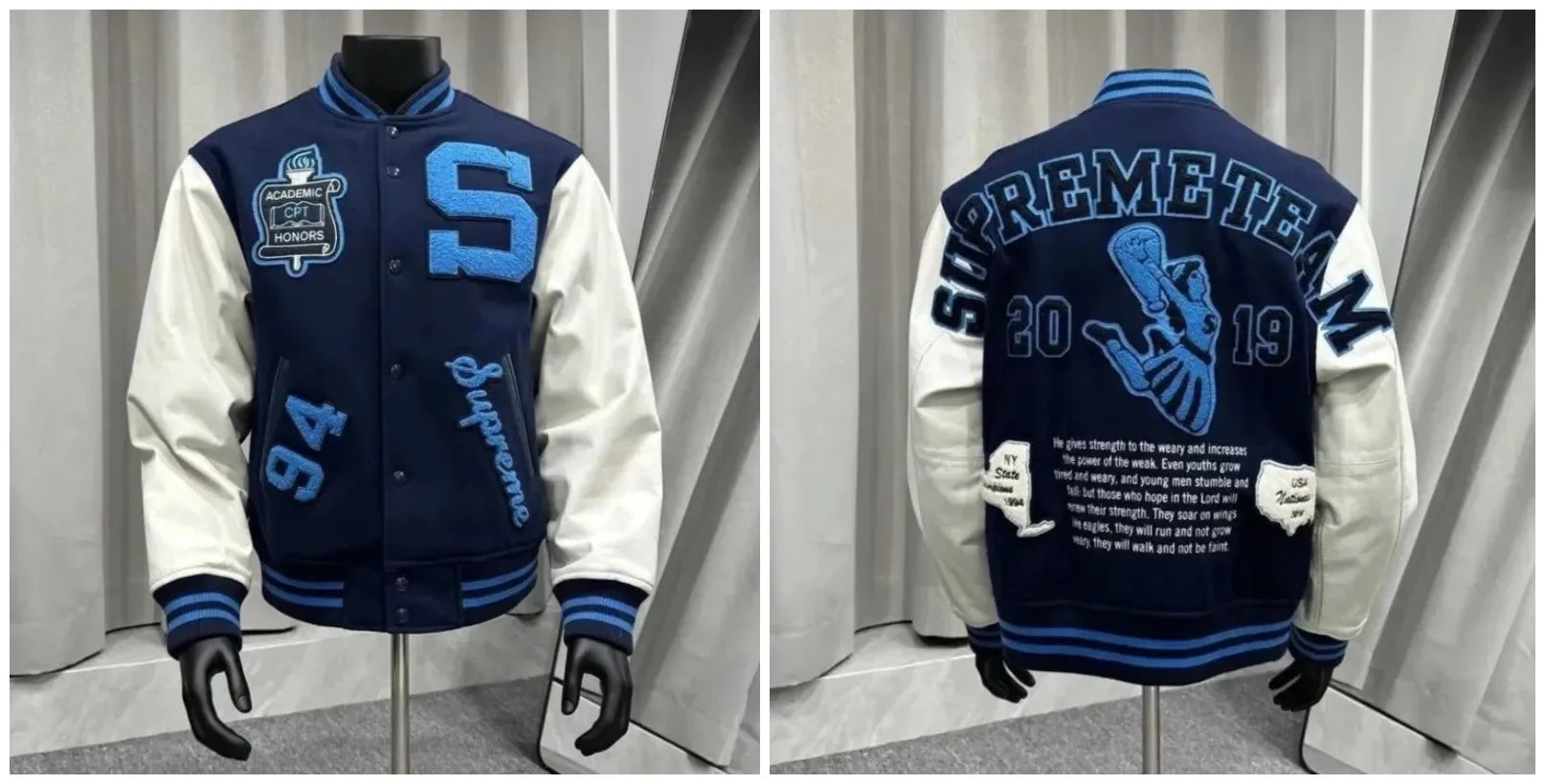 Varsity Jacket for Men PU Leather Sleeves Embroidered Baseball Jacket Streetwear College Style Outerwear