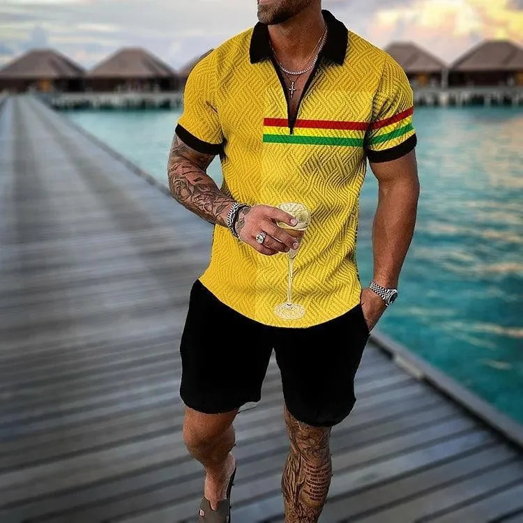 Men Tracksuit Set Summer Short Sleeve Polo Shirt and Shorts Set Casual Streetwear 2 Piece Outfit