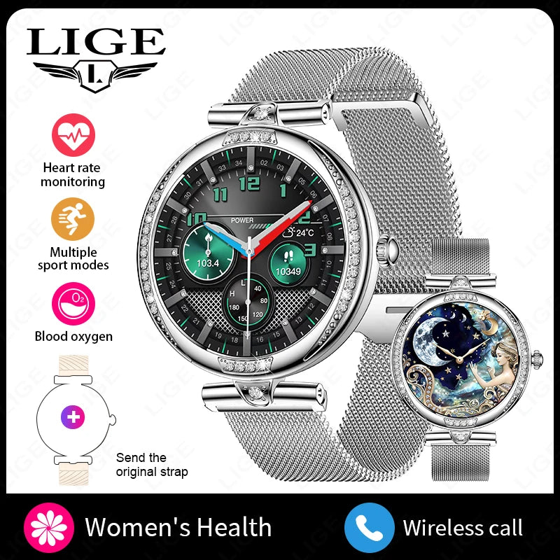 Fashion Smart Watch for Women 390 by 390 HD Display Bluetooth Voice Calling Heart Rate Monitor Custom Watch Face Smartwatch for Android and iOS