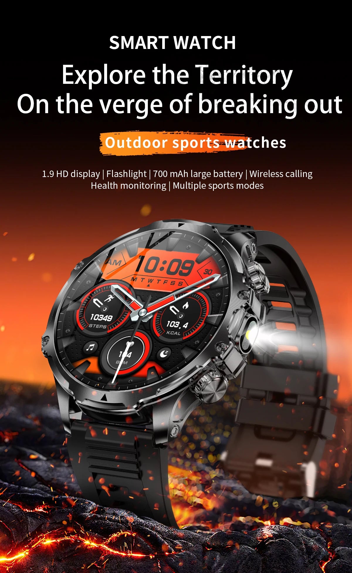 1.9 Inch Smart Watch for Men Bluetooth Calling 700 mAh Battery Fitness Tracker Waterproof Outdoor Sport Smartwatch for Android and iOS