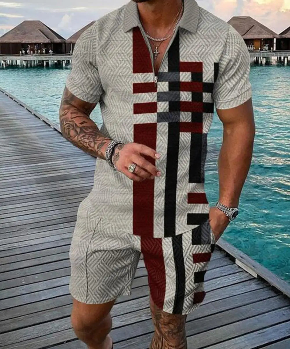 Men Tracksuit Set Summer Short Sleeve Polo Shirt and Shorts Set Casual Streetwear 2 Piece Outfit