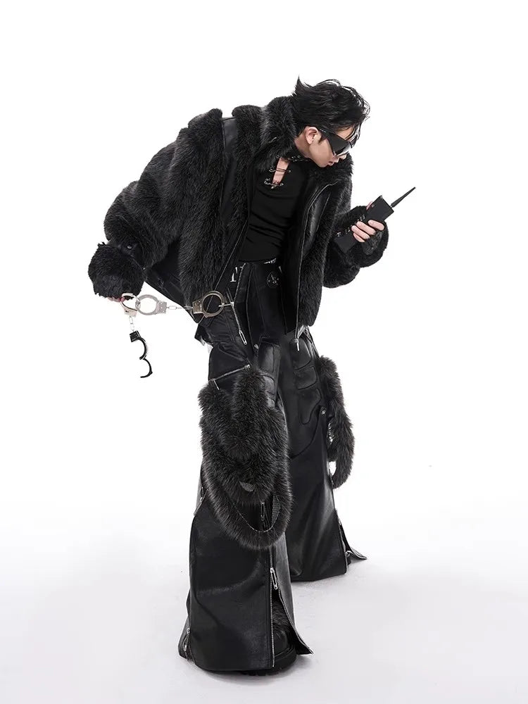 Autumn Winter Cool Handsome Thick Warm Patchwork Faux Fur Coat Men Luxury Designer Clothes Zip Up Fluffy Jacket 2025