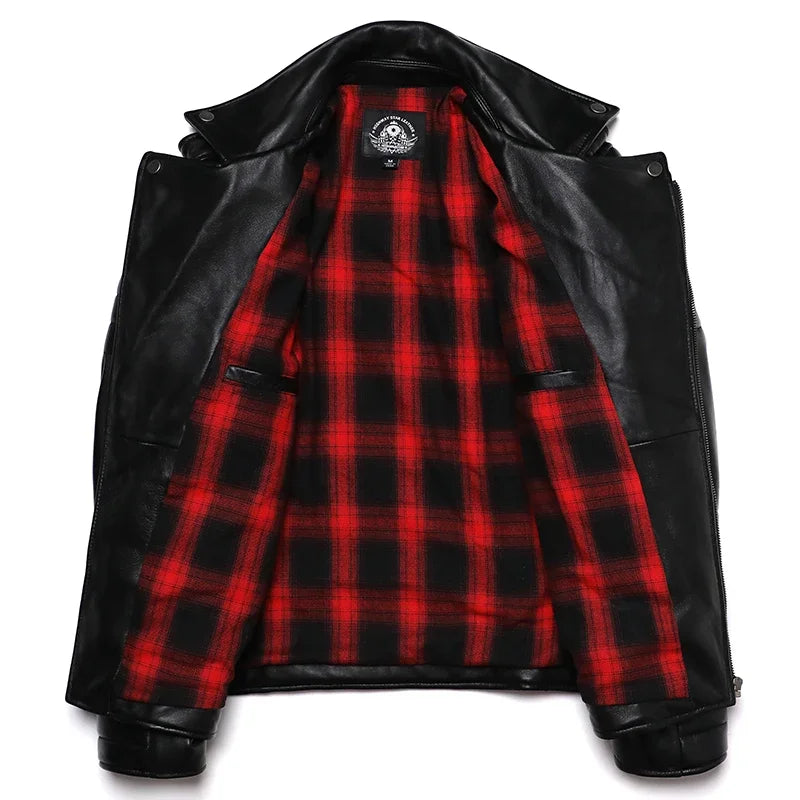𝔑𝔢𝔴 Sheepskin Genuine Leather Jacket – Street Soldier Oblique Zipper Slim Motorcycle Coat