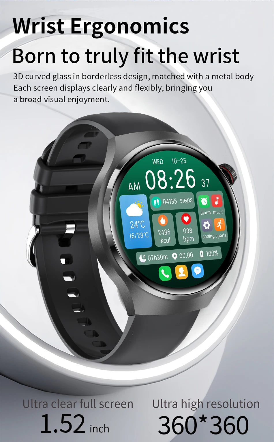 1.52 Inch Display Smart Watch for Men Bluetooth Calling Fitness and Health Tracker Waterproof Sport Smartwatch for Android and iOS Phones