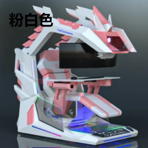 CyberTribe Gaming Desk Space Capsule Computer Desk Adjustable Height E Sports Workstation with Cushioned Seat