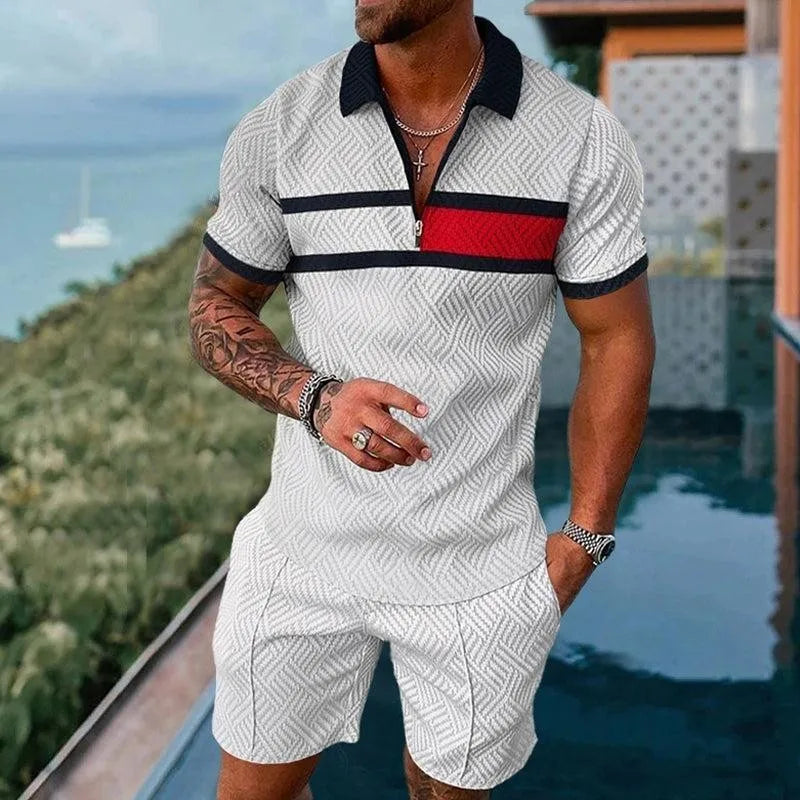 Men Tracksuit Set Summer Short Sleeve Polo Shirt and Shorts Set Casual Streetwear 2 Piece Outfit
