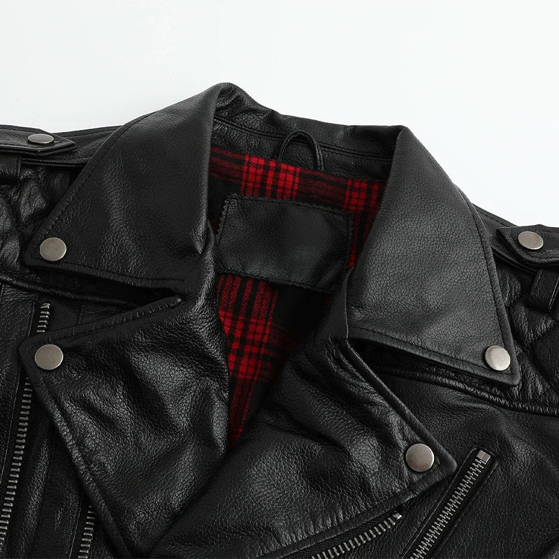 𝔑𝔢𝔴 First-Layer Street Smart Cowhide Motorcycle Leather Jacket – Swag Out Short Lapel Flight Suit