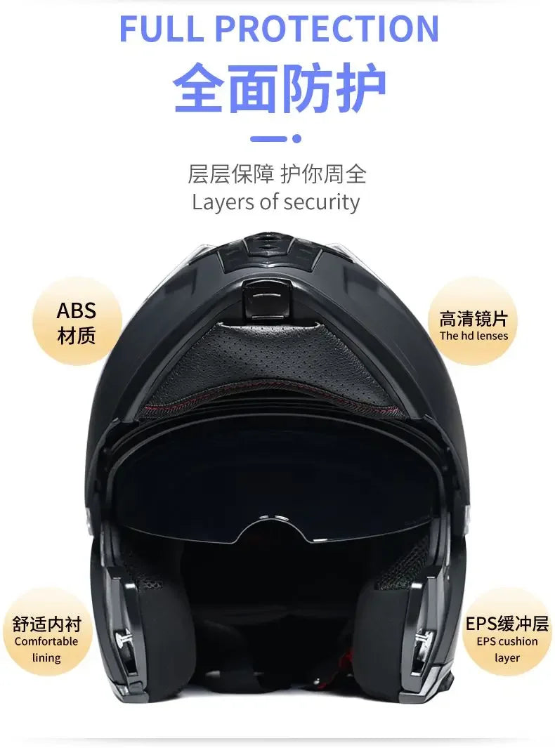 Bad Boy Flip Up Motorcycle Helmet Face Dual Visor Double Mirror Racing Helmet with Night Vision Lens for All Season Riding