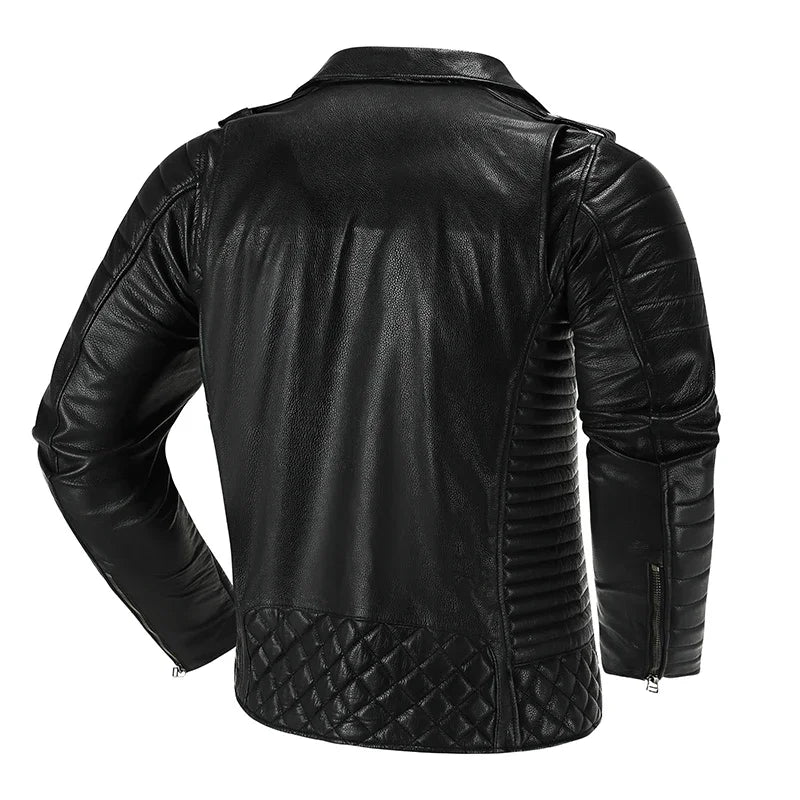 𝔑𝔢𝔴 First-Layer Street Smart Cowhide Motorcycle Leather Jacket – Swag Out Short Lapel Flight Suit