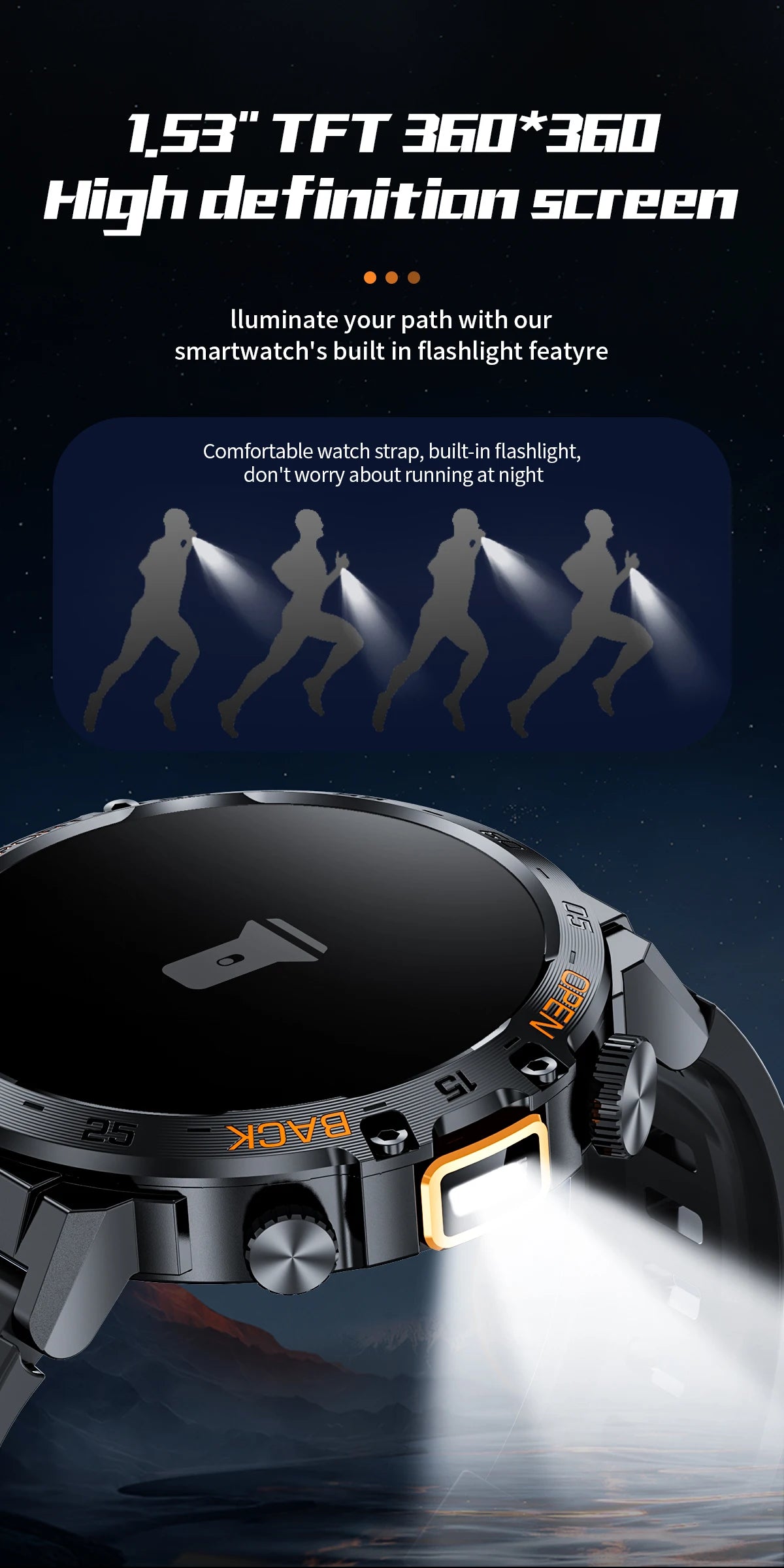 HD Smart Watch for Men 360 by 360 Display Bluetooth Fitness Tracker Waterproof Sport Smartwatch for Android and iOS