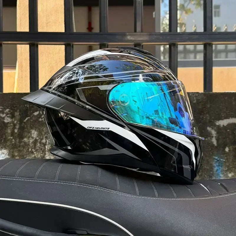 Bad Boy Flip Up Motorcycle Helmet Face Dual Visor Double Mirror Racing Helmet with Night Vision Lens for All Season Riding