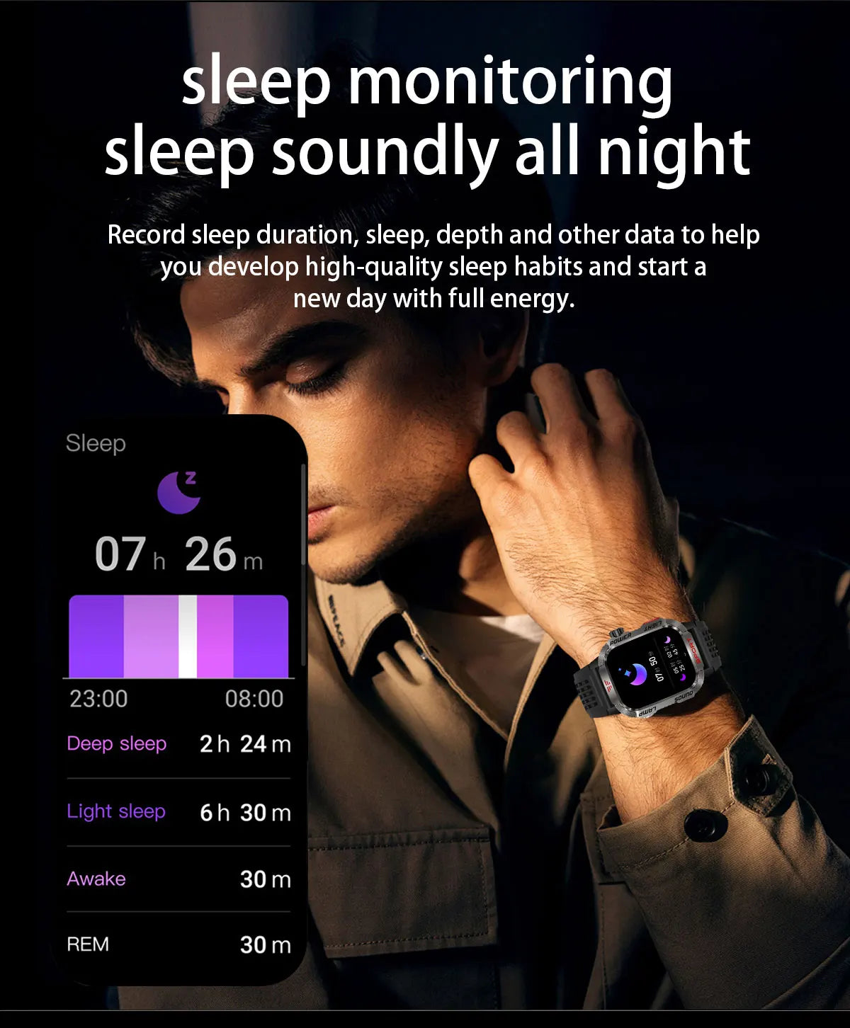 Military Outdoor Smart Watch for Men 600 mAh Battery Bluetooth Calling Fitness Tracker Blood Oxygen Monitor Waterproof Smartwatch for Android and iOS