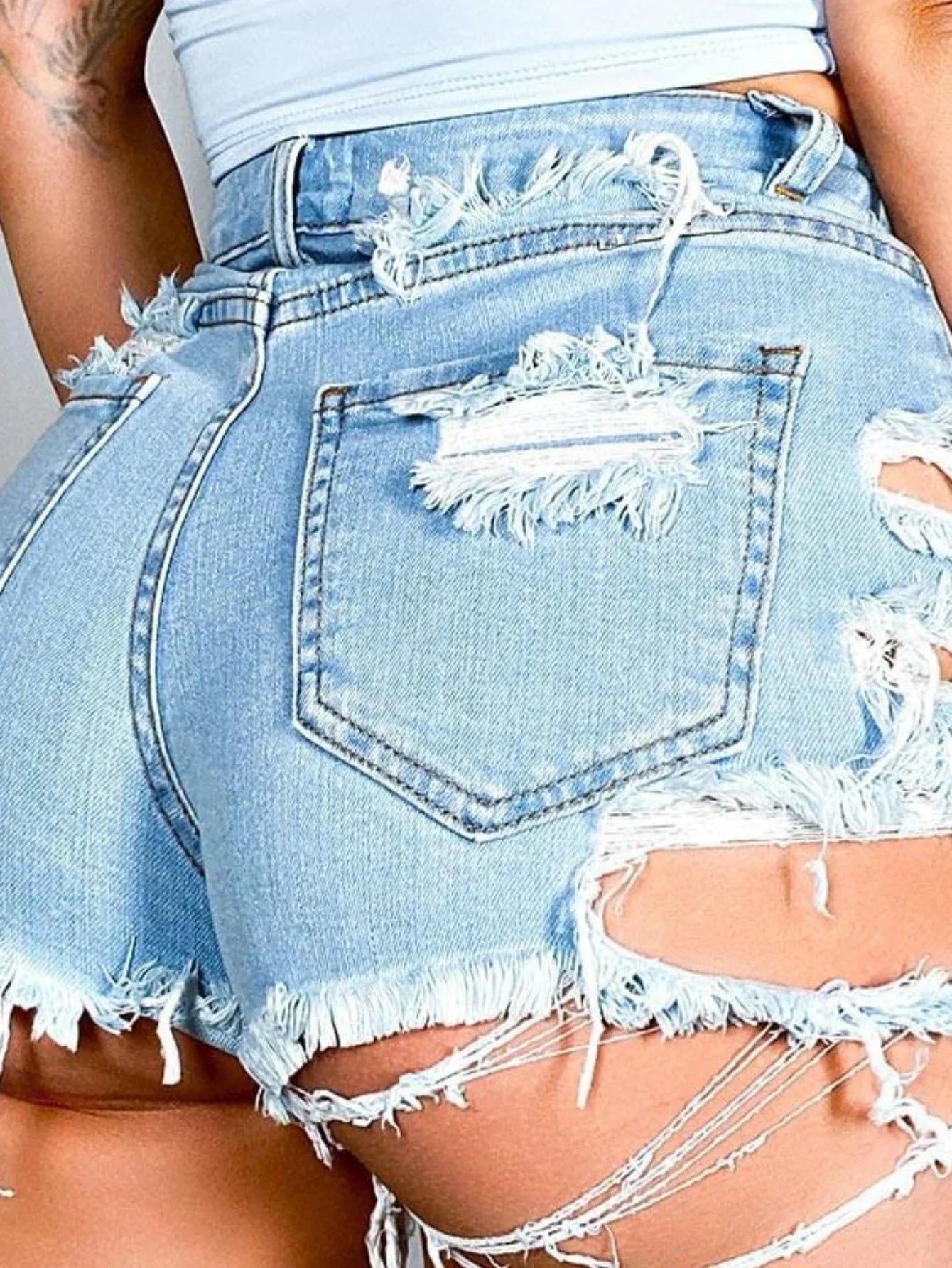 CyberTribe Womens High Waist Ripped Denim Shorts Distressed Washed Vintage Loose Fit Straight Cut Casual Jeans Shorts