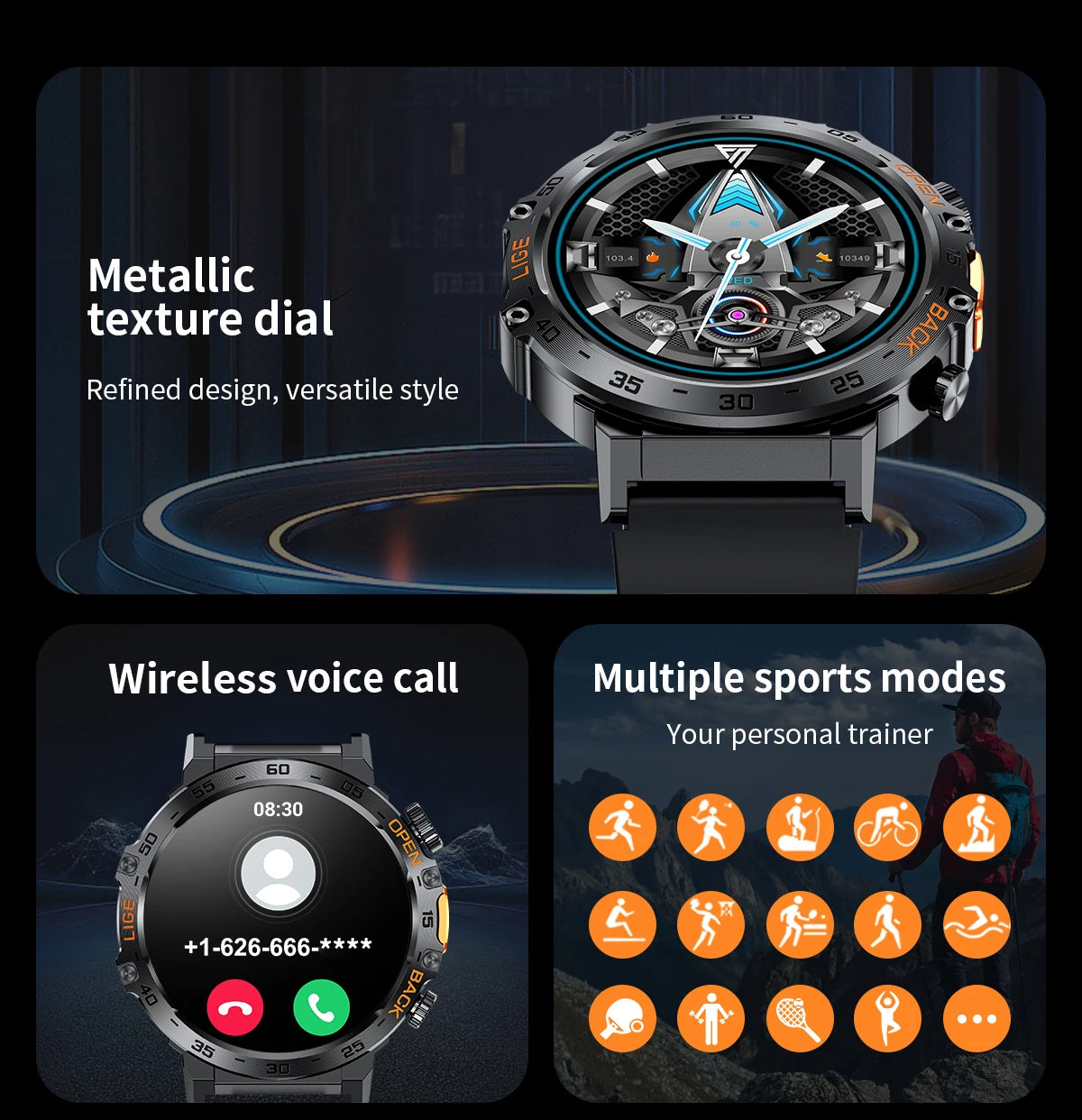 HD Smart Watch for Men 360 by 360 Display Bluetooth Fitness Tracker Waterproof Sport Smartwatch for Android and iOS