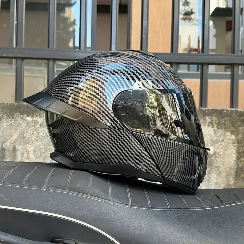 Bad Boy Flip Up Motorcycle Helmet Face Dual Visor Double Mirror Racing Helmet with Night Vision Lens for All Season Riding