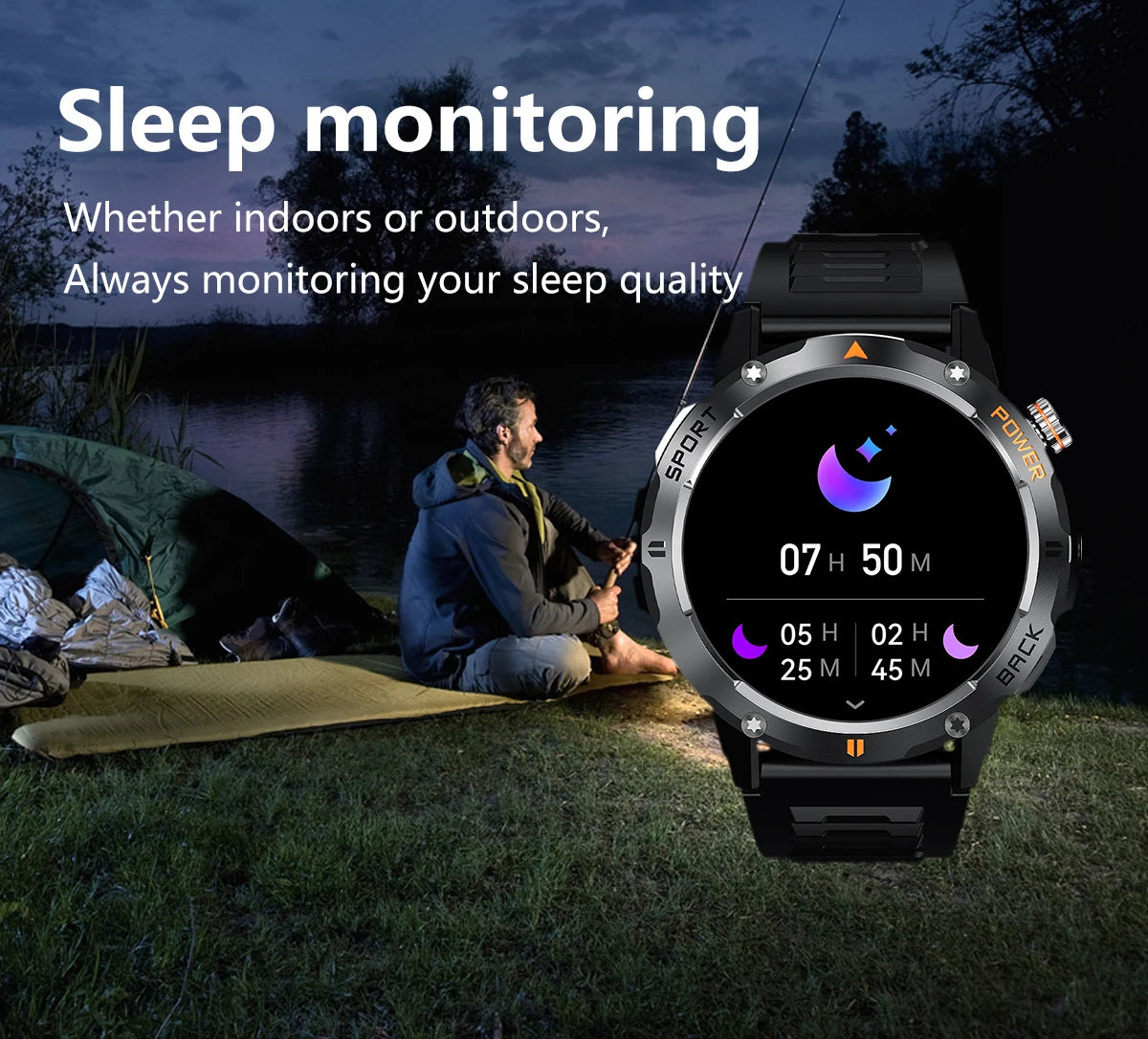 Tactical Outdoor Smart Watch with Flashlight Bluetooth Call Fitness Tracker for Android and iOS