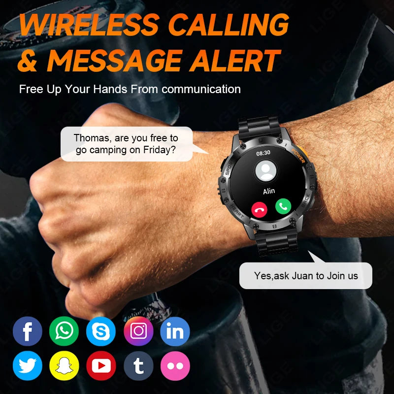 Smart Watch for Men Bluetooth Calling Fitness Tracker Waterproof Sport Smartwatch with Flashlight for Android and iOS