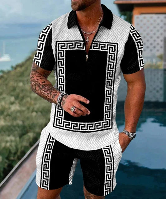 Men Tracksuit Set Summer Short Sleeve Polo Shirt and Shorts Set Casual Streetwear 2 Piece Outfit