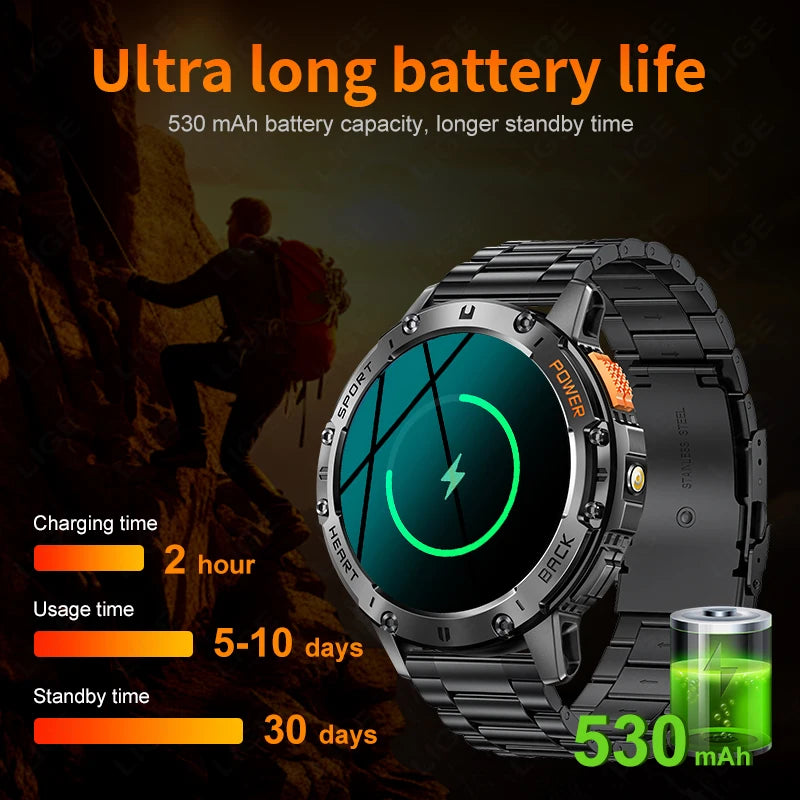 Smart Watch for Men Bluetooth Calling Fitness Tracker Waterproof Sport Smartwatch with Flashlight for Android and iOS