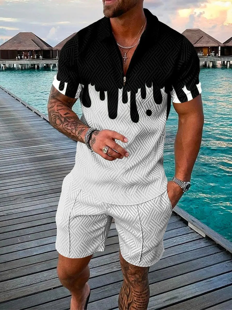 Men Tracksuit Set Summer Short Sleeve Polo Shirt and Shorts Set Casual Streetwear 2 Piece Outfit