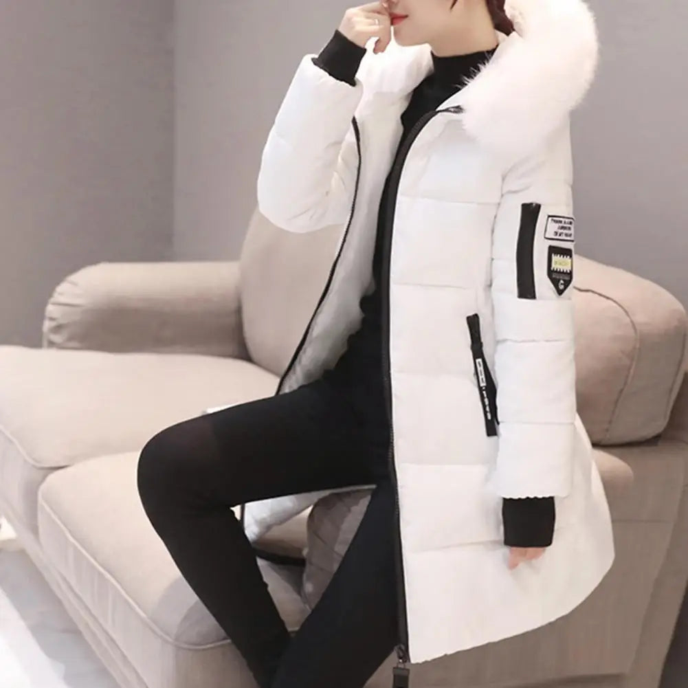 Womens Winter Parka Long Coat Hooded Down Cotton Jacket with Fur Collar Warm Fashion Outerwear