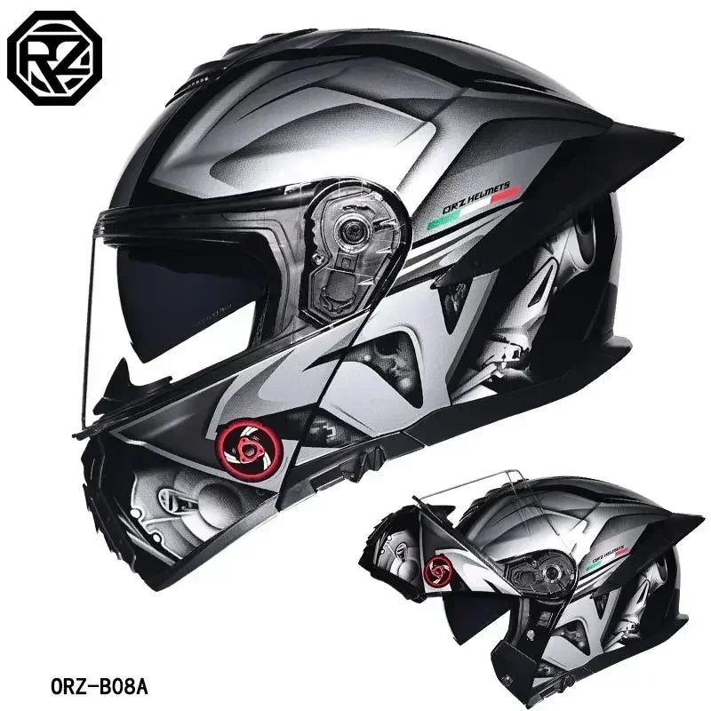 Bad Boy Flip Up Motorcycle Helmet Face Dual Visor Double Mirror Racing Helmet with Night Vision Lens for All Season Riding