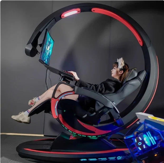 CyberTribe Gaming Desk Space Capsule Computer Desk Adjustable Height E Sports Workstation with Cushioned Seat