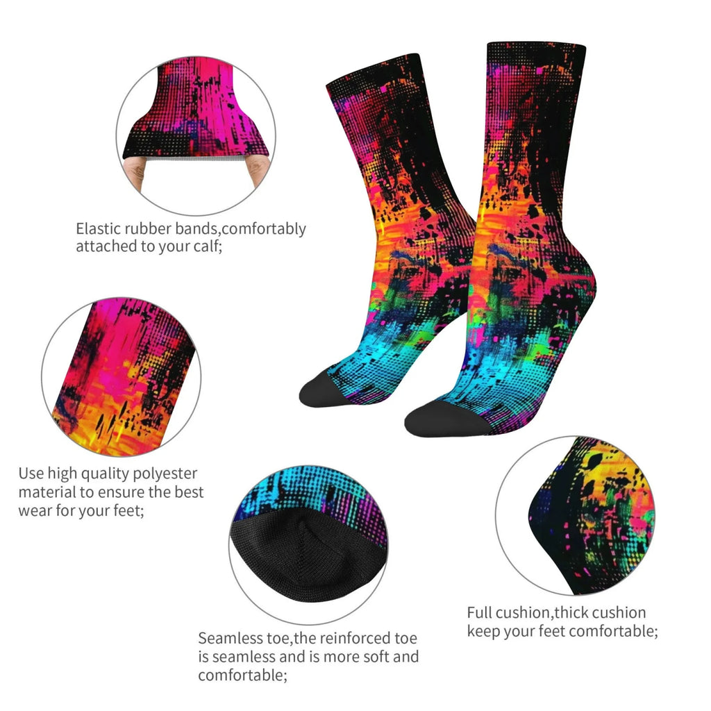 CyberTribe Ink-Splattered Graffiti Men's Socks Street Hip-Hop Retro Fashion Socks Novelty Funny Compression Socks Party Gift