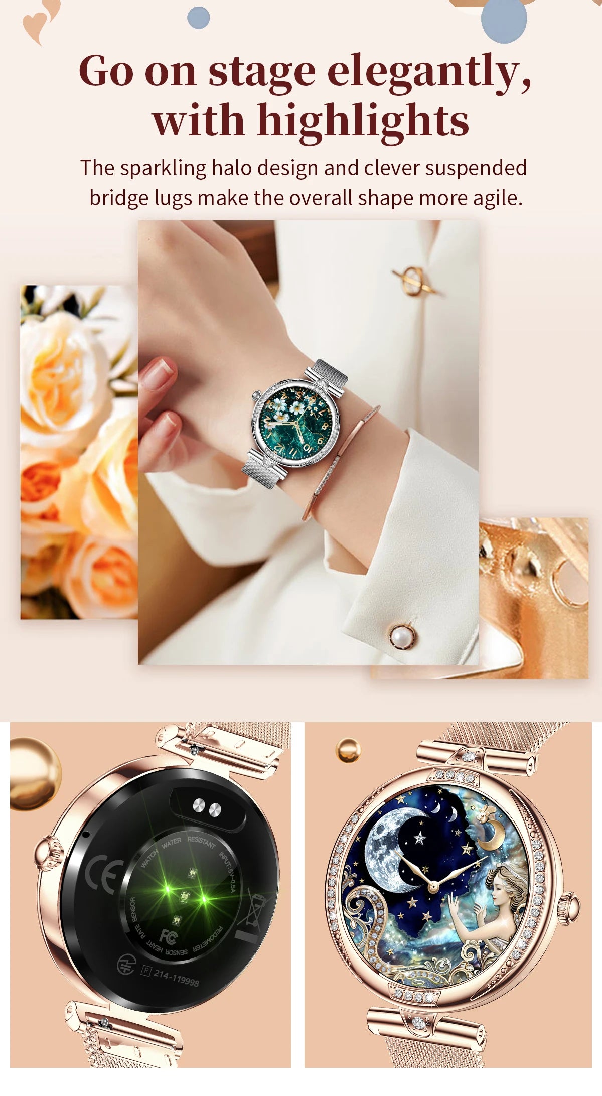 Fashion Smart Watch for Women 390 by 390 HD Display Bluetooth Voice Calling Heart Rate Monitor Custom Watch Face Smartwatch for Android and iOS