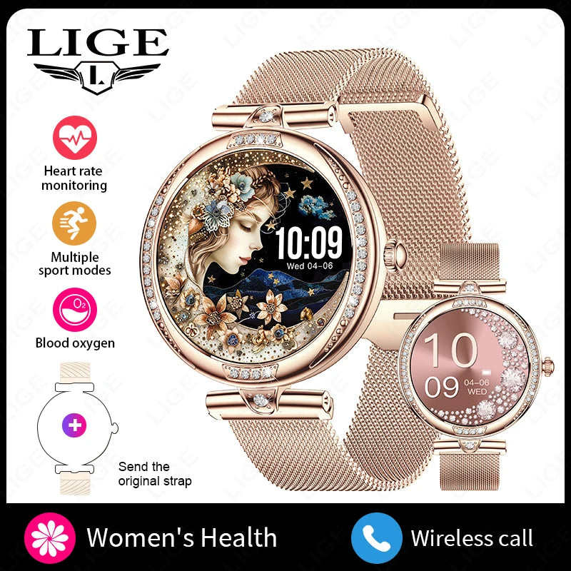 Fashion Smart Watch for Women 390 by 390 HD Display Bluetooth Voice Calling Heart Rate Monitor Custom Watch Face Smartwatch for Android and iOS