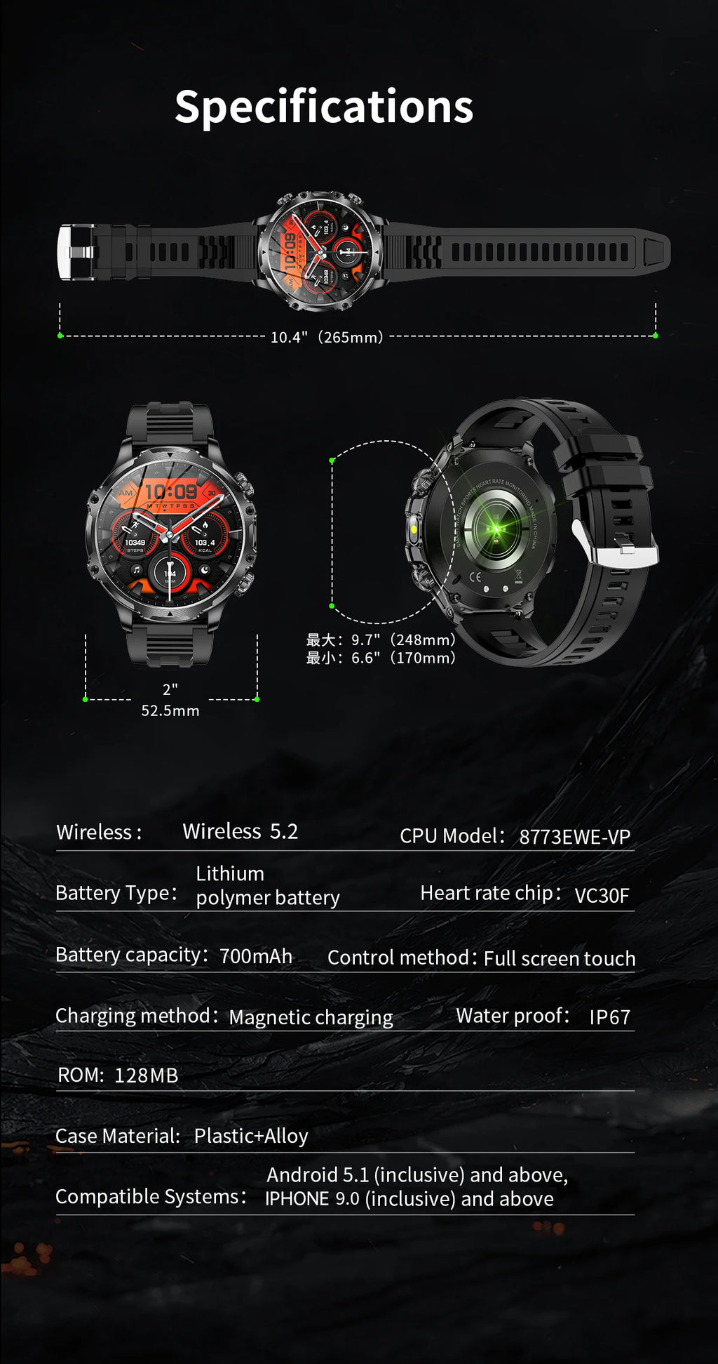 1.9 Inch Smart Watch for Men Bluetooth Calling 700 mAh Battery Fitness Tracker Waterproof Outdoor Sport Smartwatch for Android and iOS