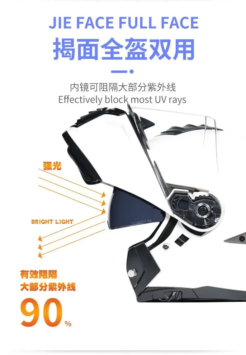 Bad Boy Flip Up Motorcycle Helmet Face Dual Visor Double Mirror Racing Helmet with Night Vision Lens for All Season Riding