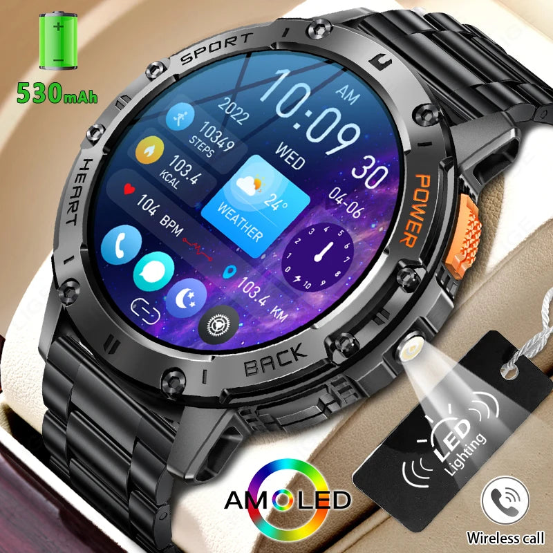 Smart Watch for Men Bluetooth Calling Fitness Tracker Waterproof Sport Smartwatch with Flashlight for Android and iOS