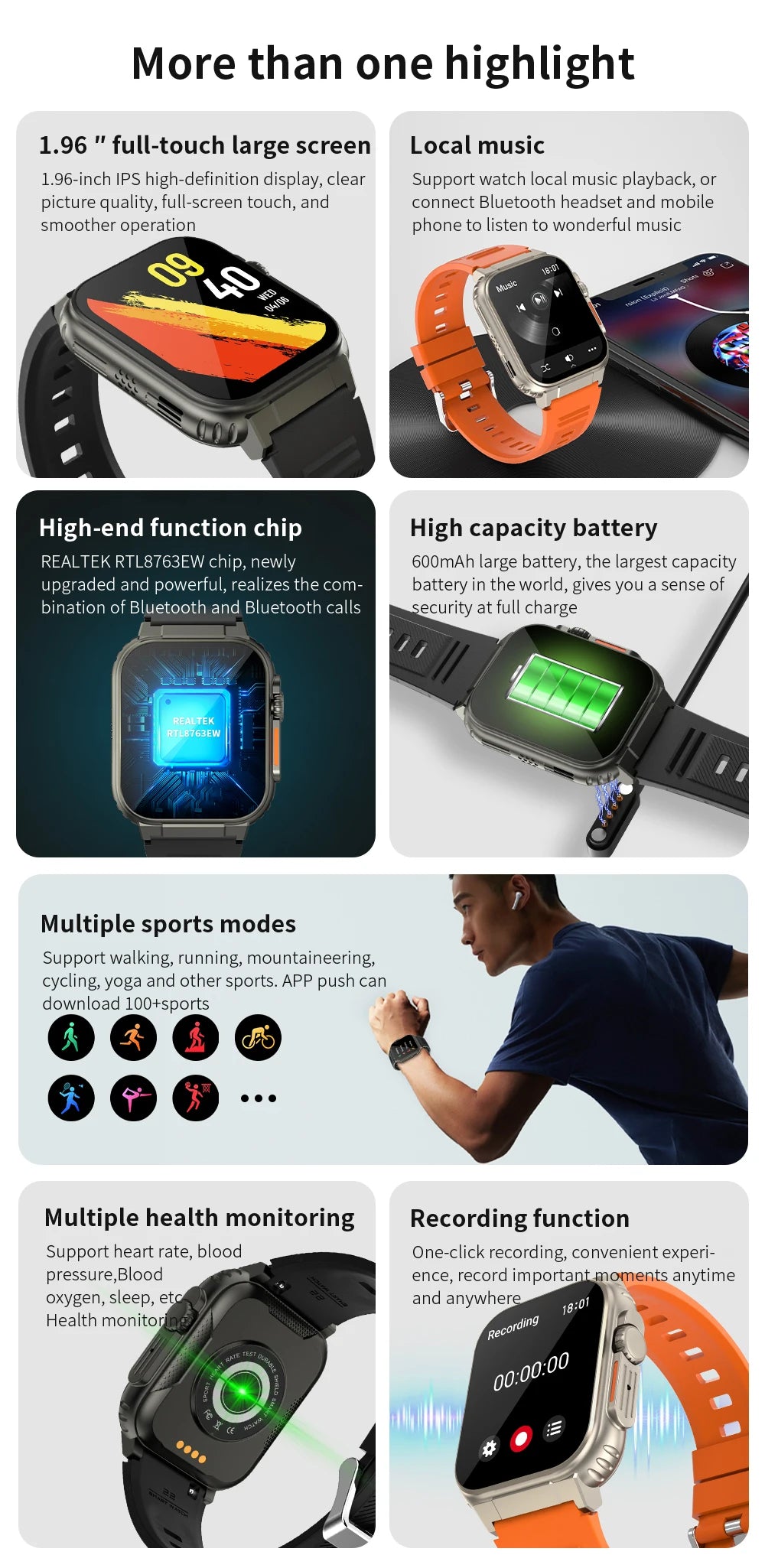 Ultra Power Smart Watch Bluetooth Call Local Music Fitness Tracker for Android and iOS