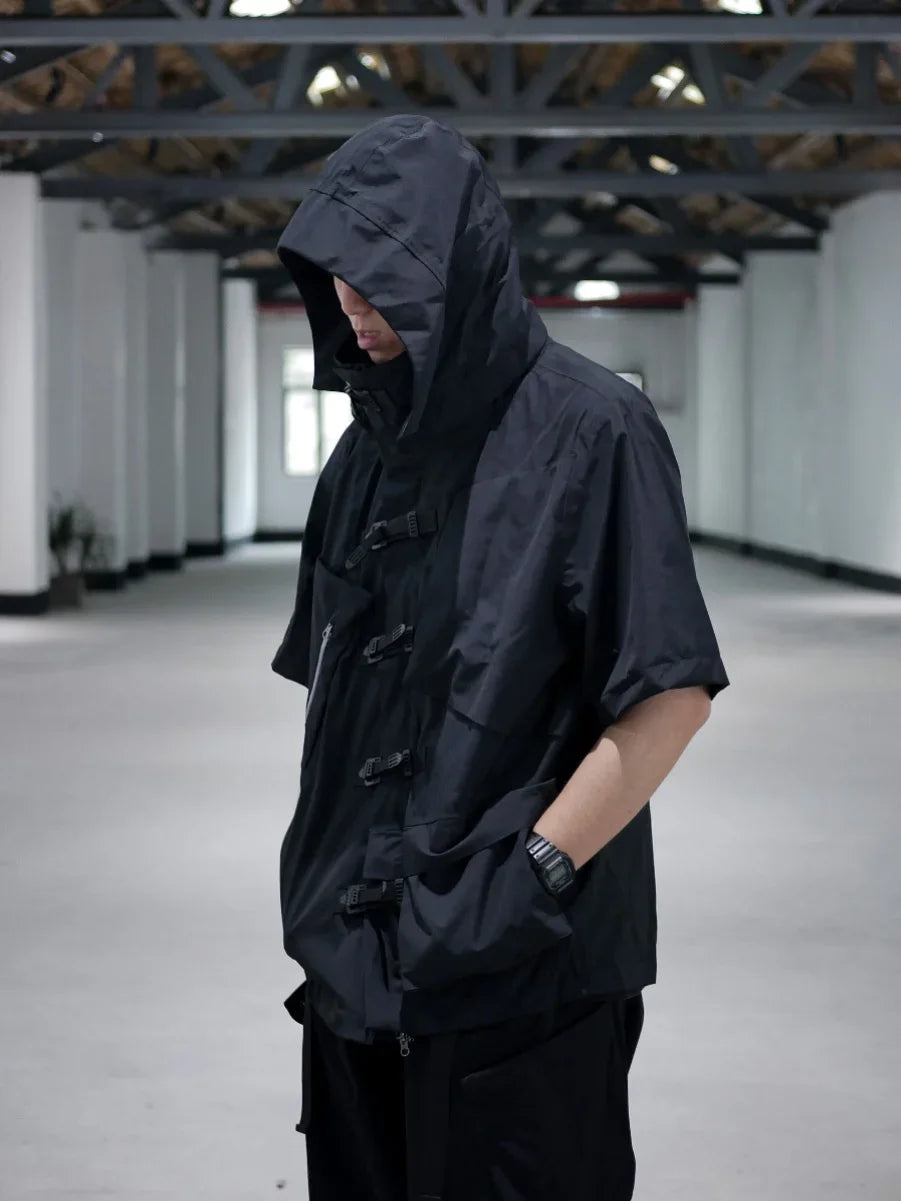 Techwear Cyberpunk Jacket Waterproof Two Way Zipper Darkwear Urban Streetwear Outdoor Jacket for Men