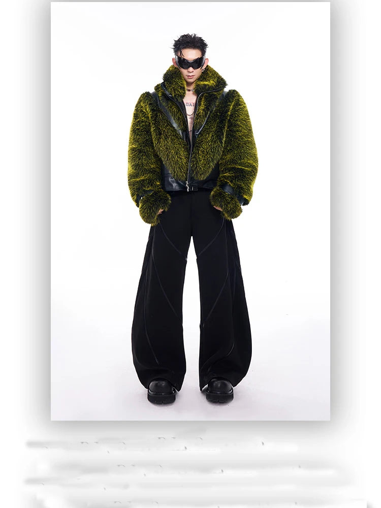 Autumn Winter Cool Handsome Thick Warm Patchwork Faux Fur Coat Men Luxury Designer Clothes Zip Up Fluffy Jacket 2025