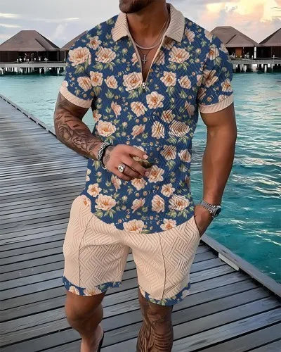 Men Tracksuit Set Summer Short Sleeve Polo Shirt and Shorts Set Casual Streetwear 2 Piece Outfit