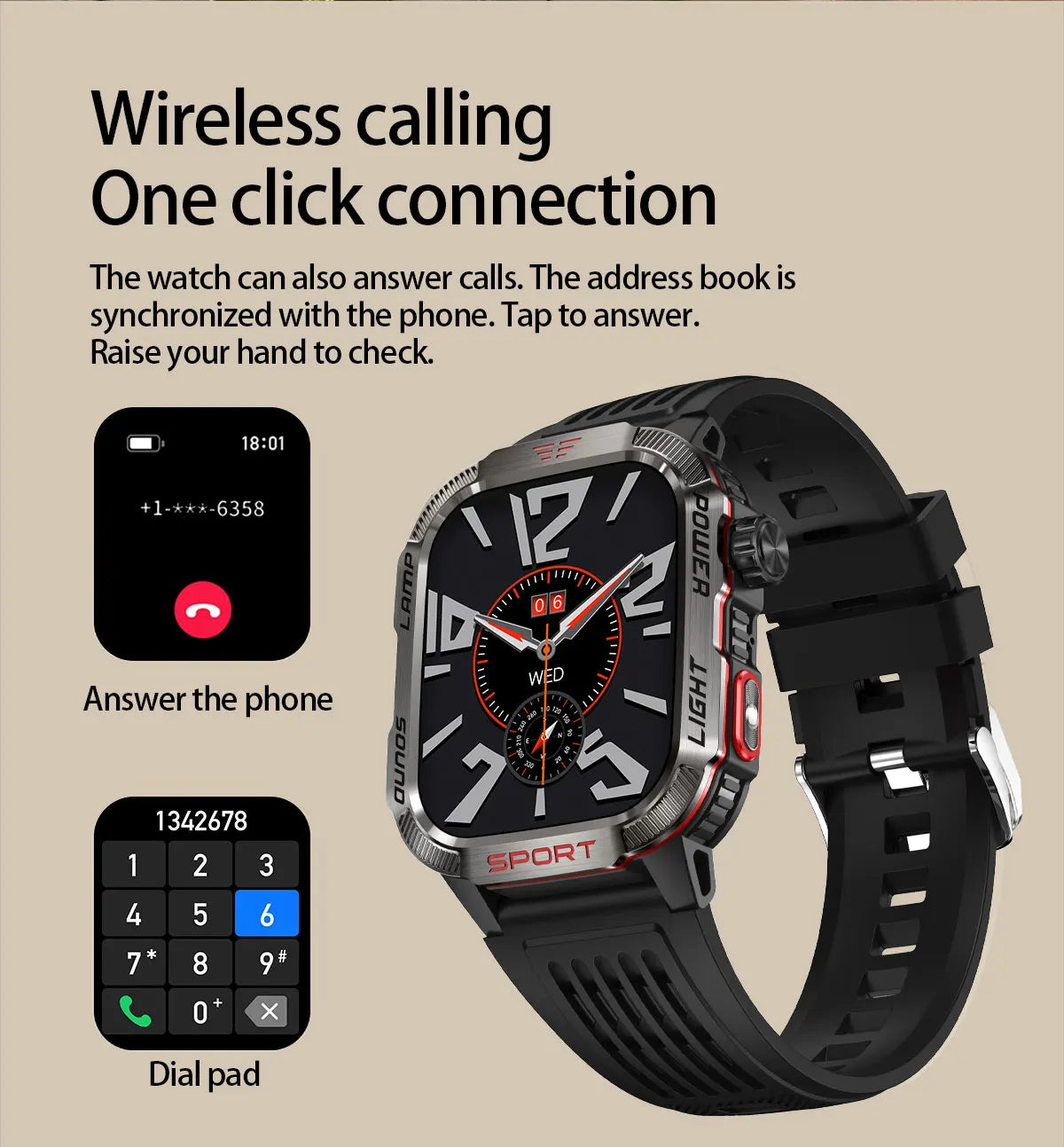 Military Outdoor Smart Watch for Men 600 mAh Battery Bluetooth Calling Fitness Tracker Blood Oxygen Monitor Waterproof Smartwatch for Android and iOS