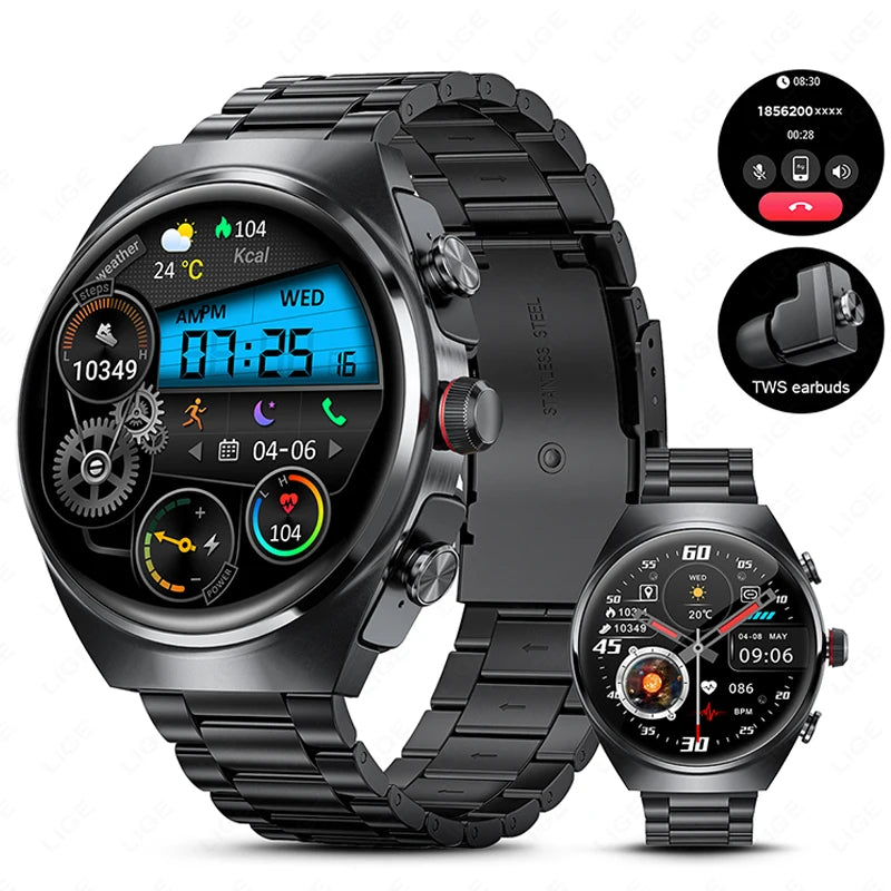 2 In 1 TWS Earphones Smart Watch Waterproof Wireless Bluetooth Headset Call Health Blood Pressure Sports Music Smartwatch