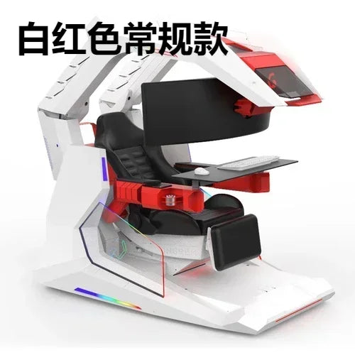 CyberTribe Gaming Desk Space Capsule Computer Desk Adjustable Height E Sports Workstation with Cushioned Seat
