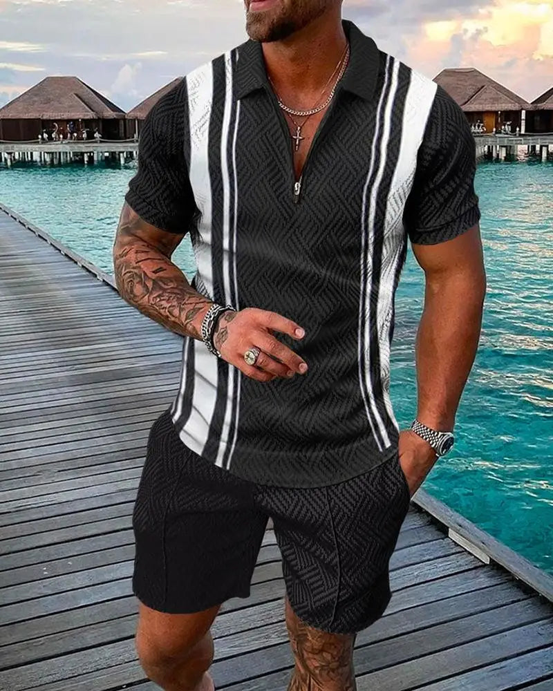 Men Tracksuit Set Summer Short Sleeve Polo Shirt and Shorts Set Casual Streetwear 2 Piece Outfit