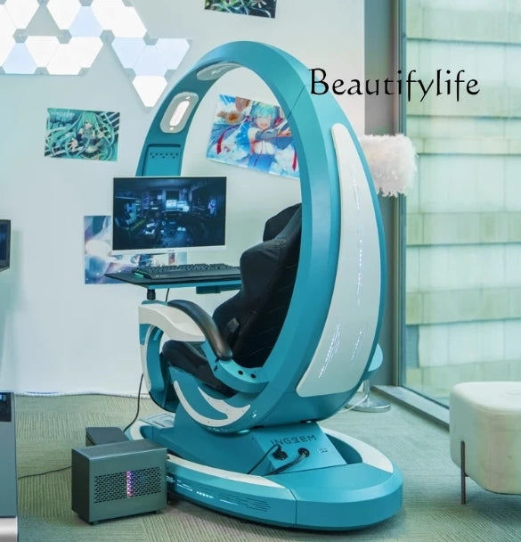 CyberTribe Gaming Desk Space Capsule Computer Desk Adjustable Height E Sports Workstation with Cushioned Seat